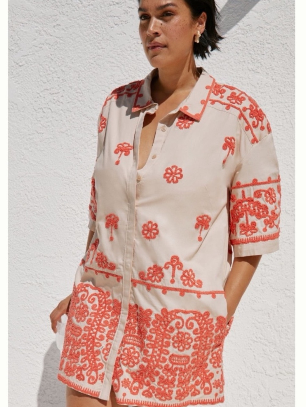 NWT Anthropologie Maeve Embroidered Collared  Button front Summer Shirt Dress XL - Picture 6 of 16